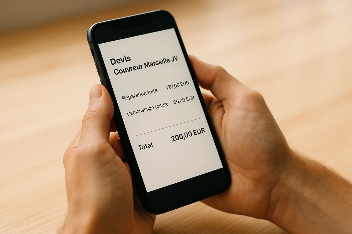 Devis couvreur Troyes détaillé et transparent affiché sur smartphone